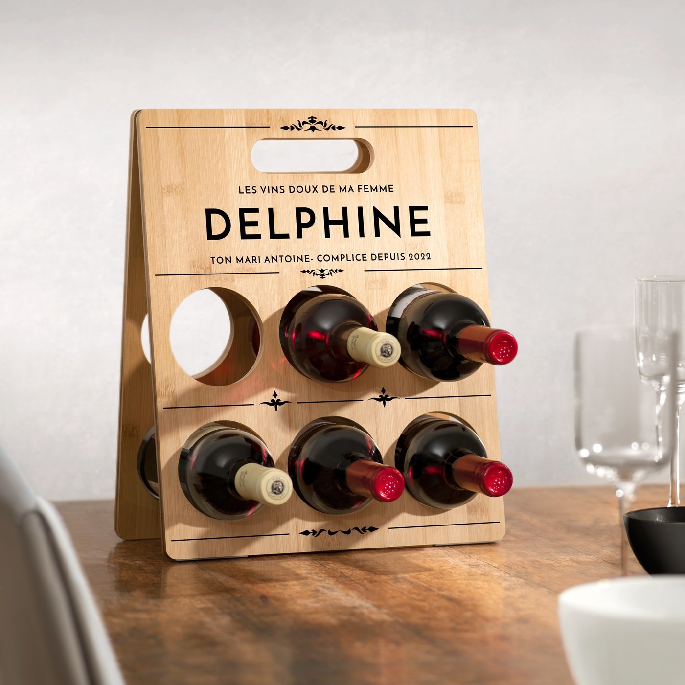 Estante de vino de madera personalizada para ella - Regalo de aniversario de boda
