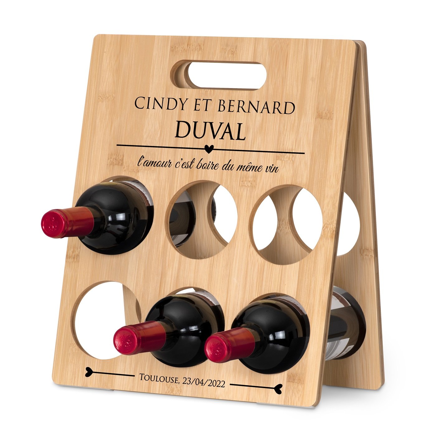 Caja de vino de bambú Murrano con impresión personalizada para parejas