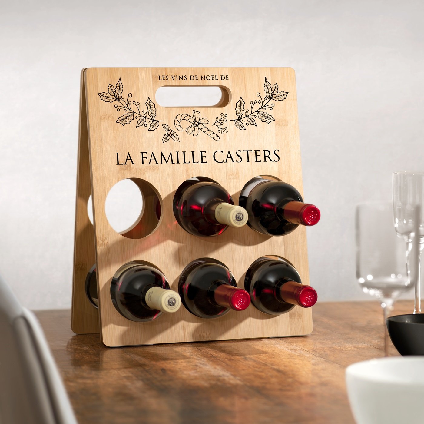 Estuche para vino de madera Murrano con impresión personalizada para padres en Navidad