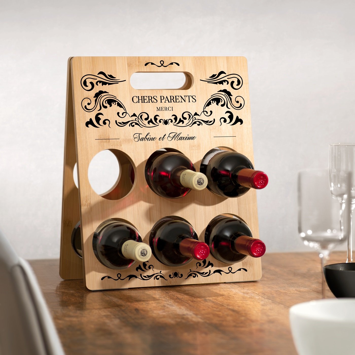 Estante de vino personalizada de Murrano para padres - Regalo de agradecimiento de boda
