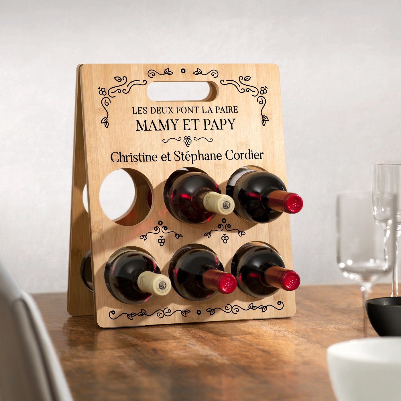 Caja de vino Murrano de madera con impresión personalizada para el aniversario de bodas de oro de los abuelos