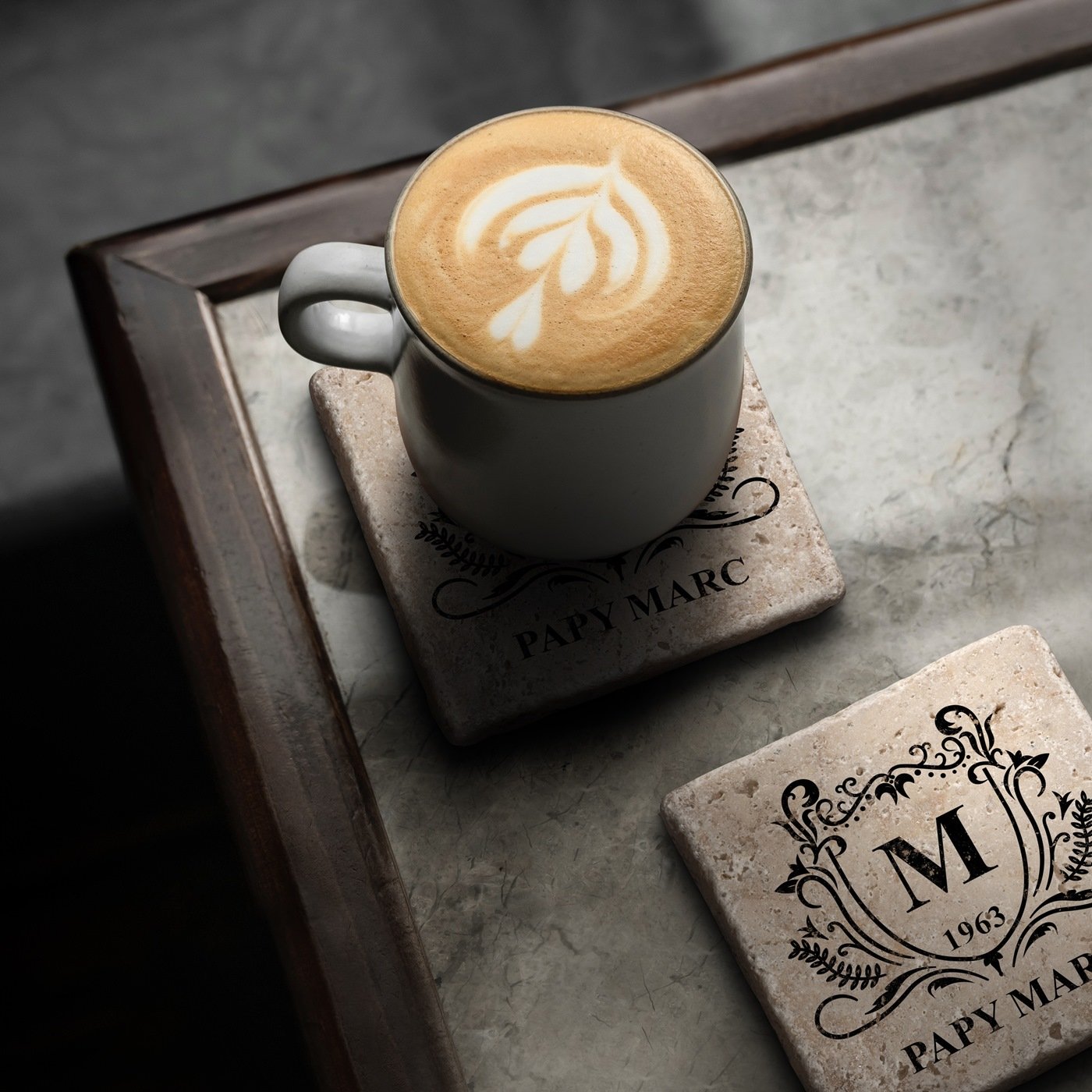 Sous-verres en pierre Murrano avec impression personnalisée pour l'anniversaire de grand-papa