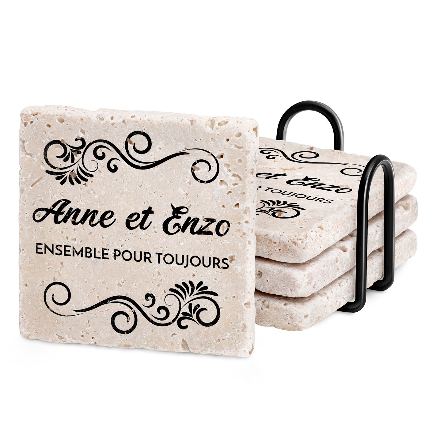 Ensemble de sous-verres en pierre personnalisés Murrano pour un couple - Cadeau d'anniversaire de mariage