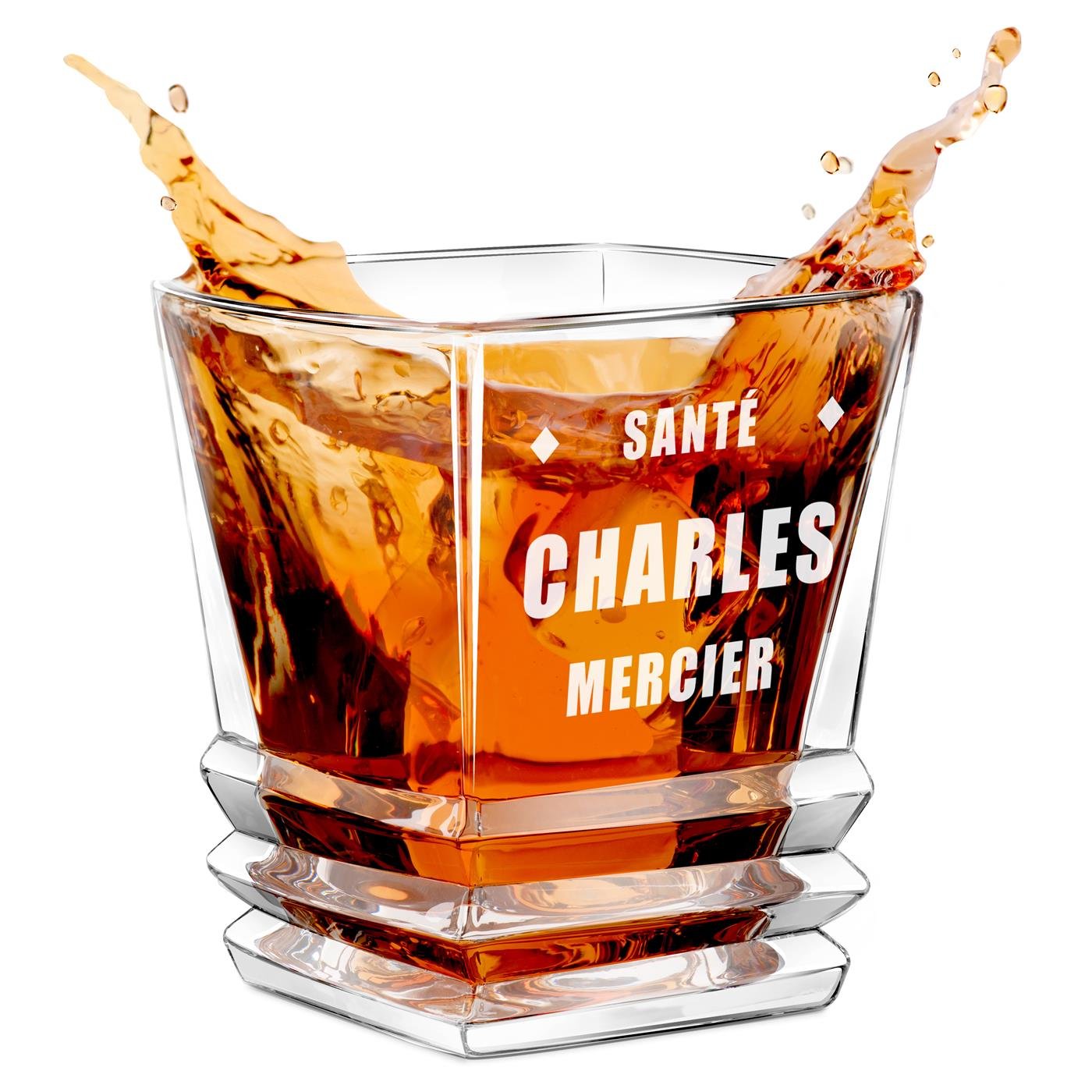 Vaso de whisky geométrico Murrano con grabado láser