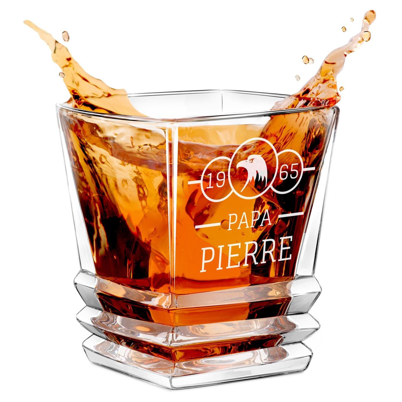 Copa de whisky geométrica Murrano con grabado para el cumpleaños de papá