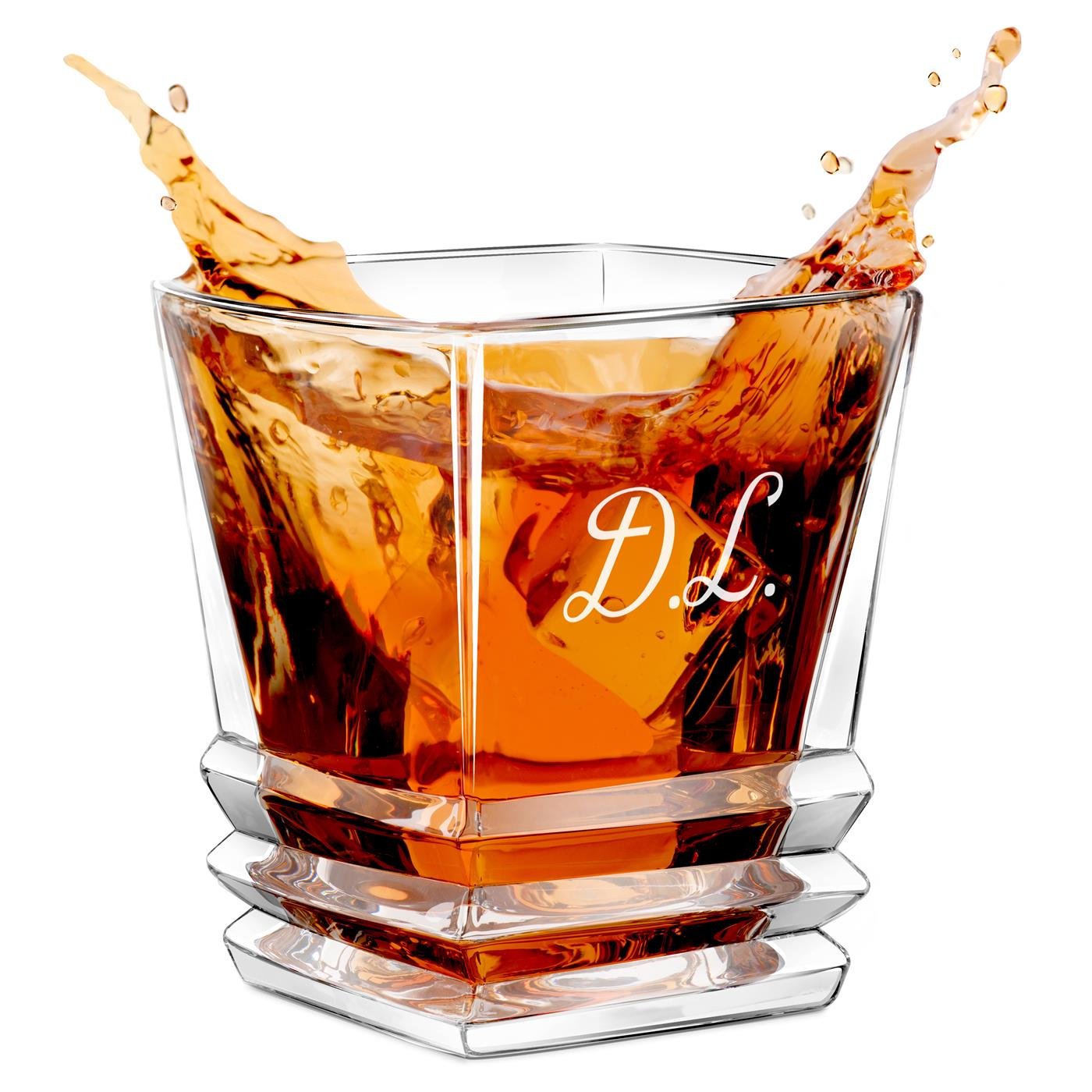 Vaso de whisky geométrico Murrano con grabado láser - Personalizado para él o ella con iniciales