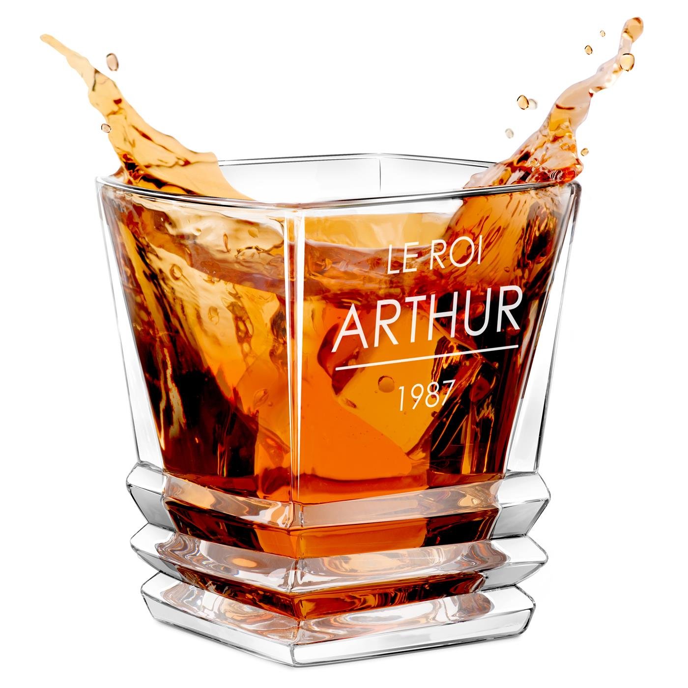 Vaso de whisky geométrico Murrano con grabado láser