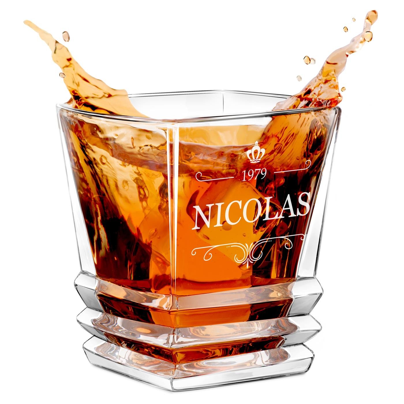 Vaso de whisky geométrico Murrano con grabado láser para él - Regalo de aniversario