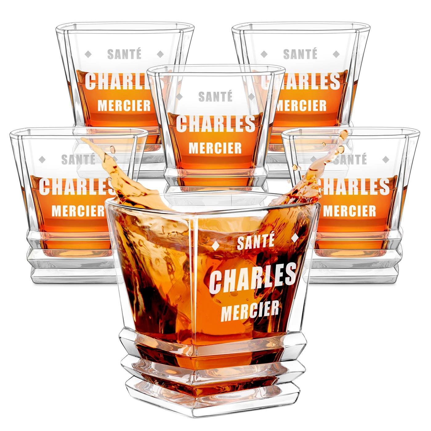 Conjunto de vasos de whisky geométricos Murrano (6 piezas) con grabado