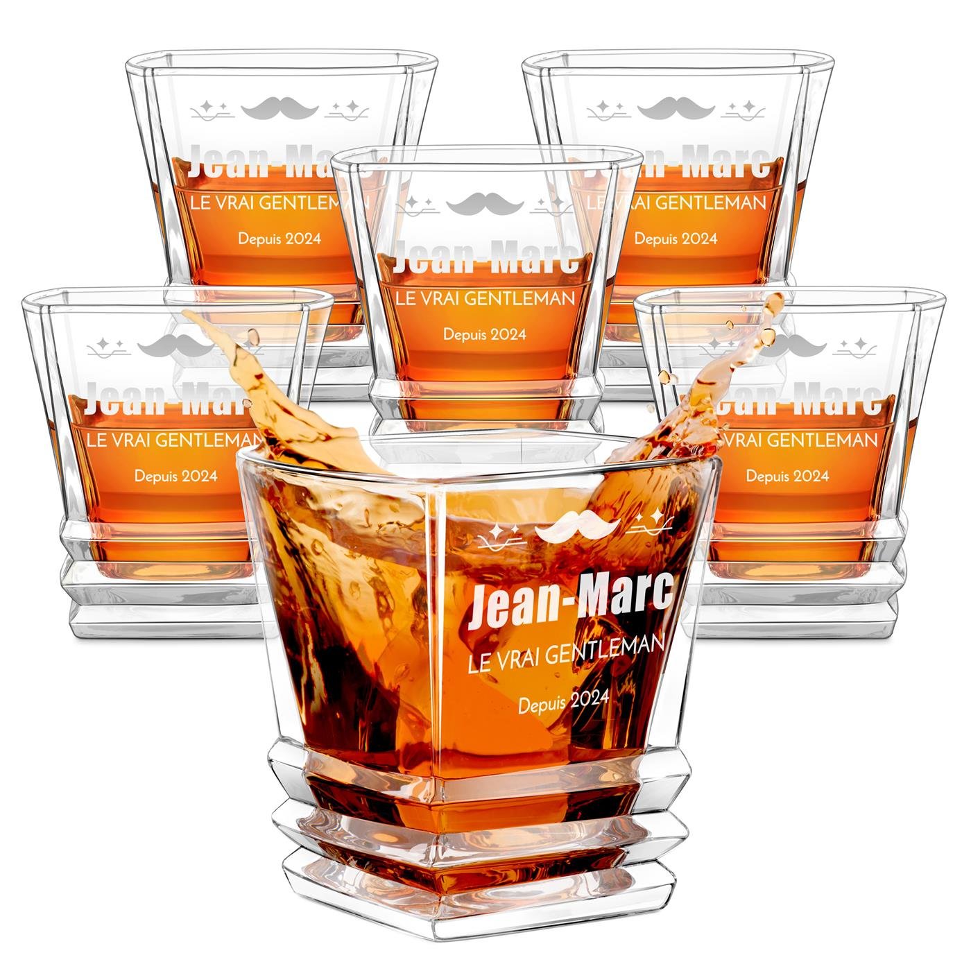 Ensemble de verres à whisky géométriques Murrano pour hommes - Cadeau de Noël personnalisé