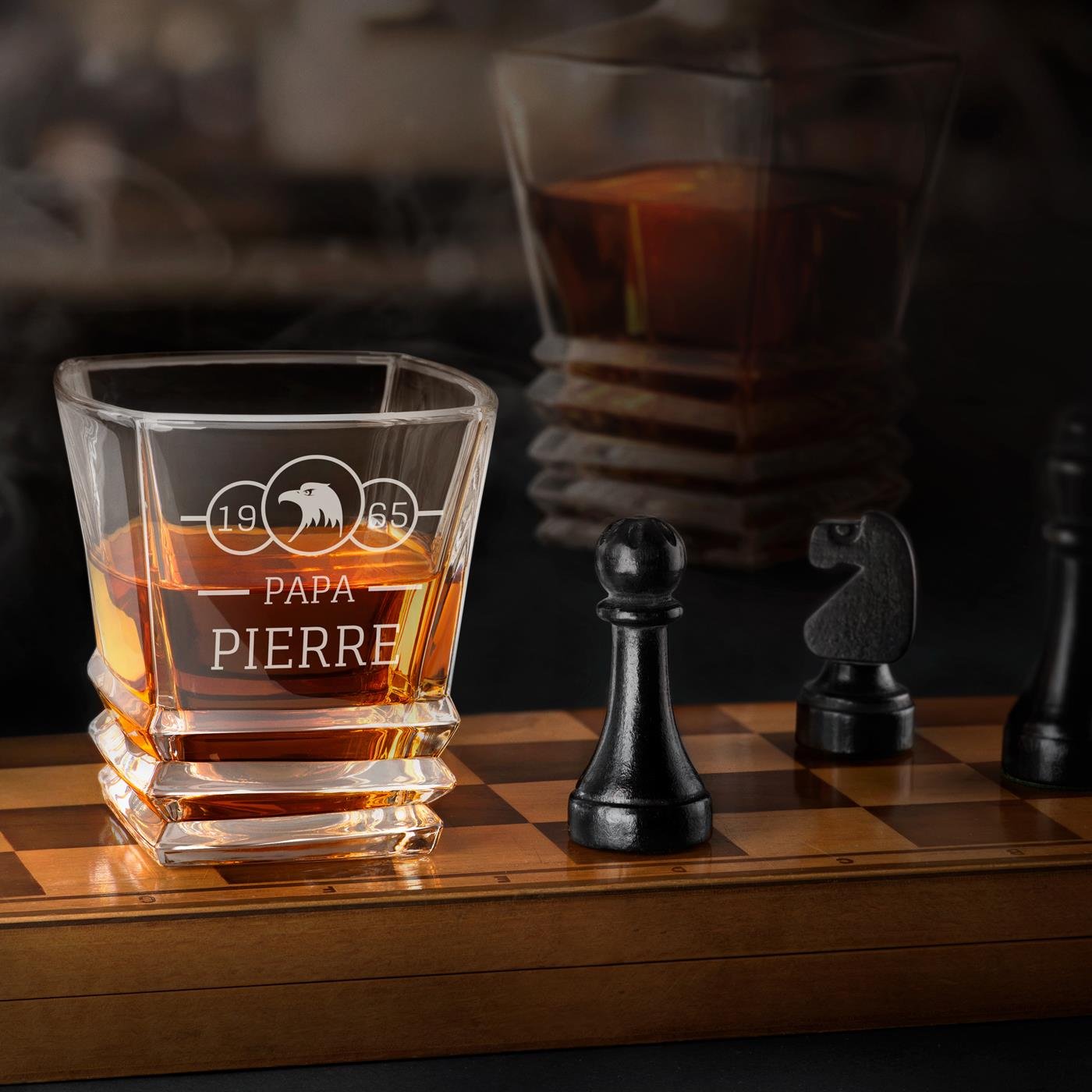 Set de 6 vasos de whisky geométricos Murrano con grabado para el cumpleaños de papá