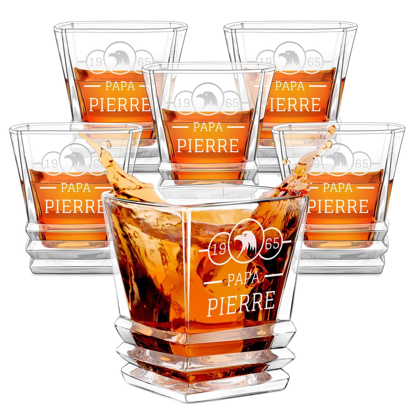 Set de 6 vasos de whisky geométricos Murrano con grabado para el cumpleaños de papá