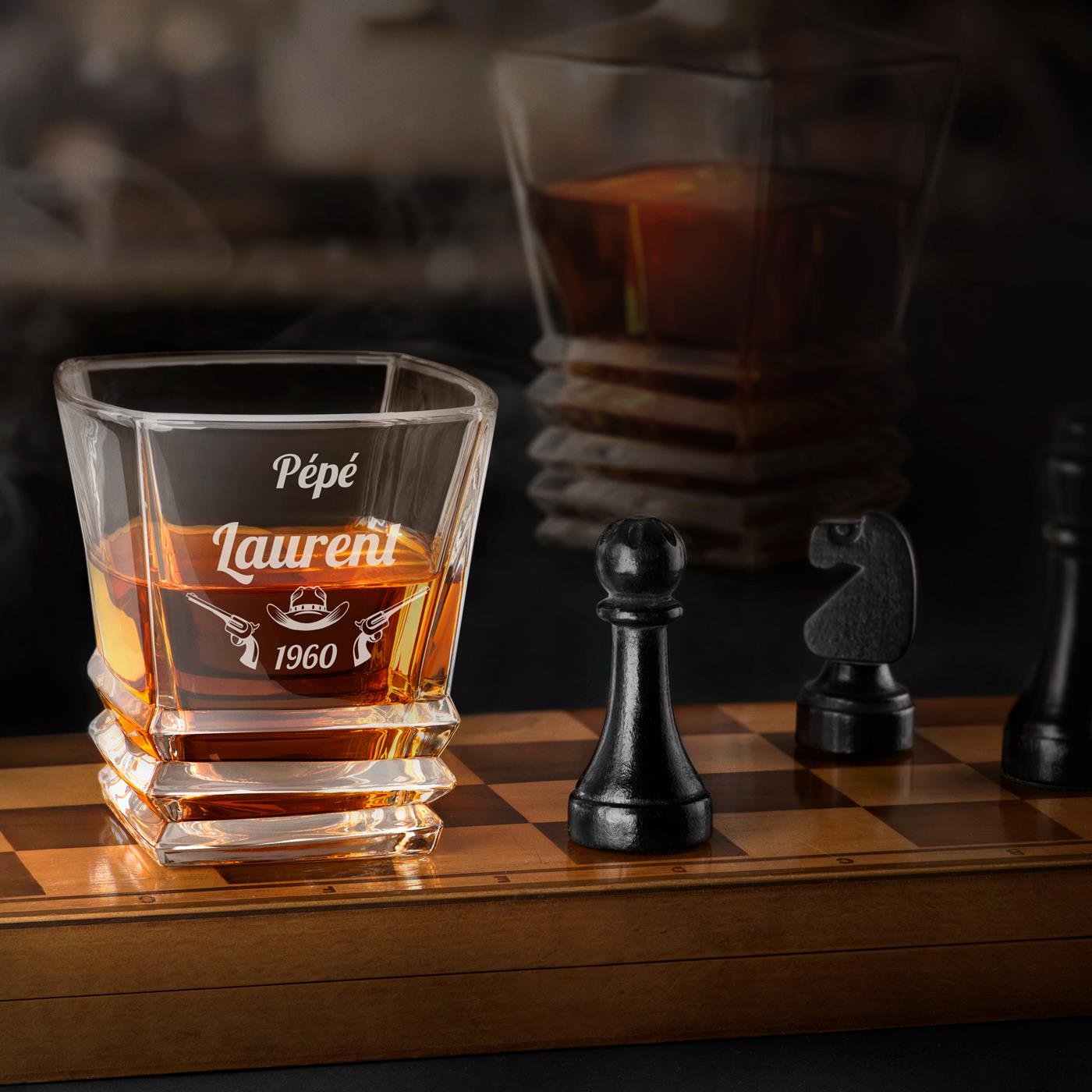Ensemble de 6 verres à whisky géométriques Murrano avec gravure pour l'anniversaire de grand-père
