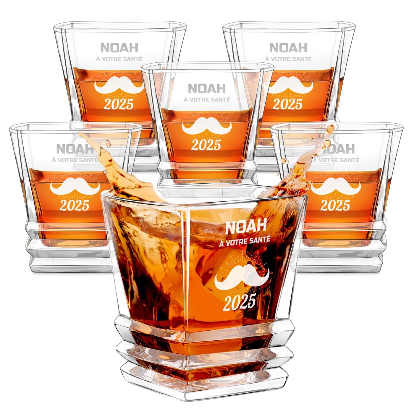 Conjunto de vasos de whisky geométricos Murrano (6 piezas) con grabado