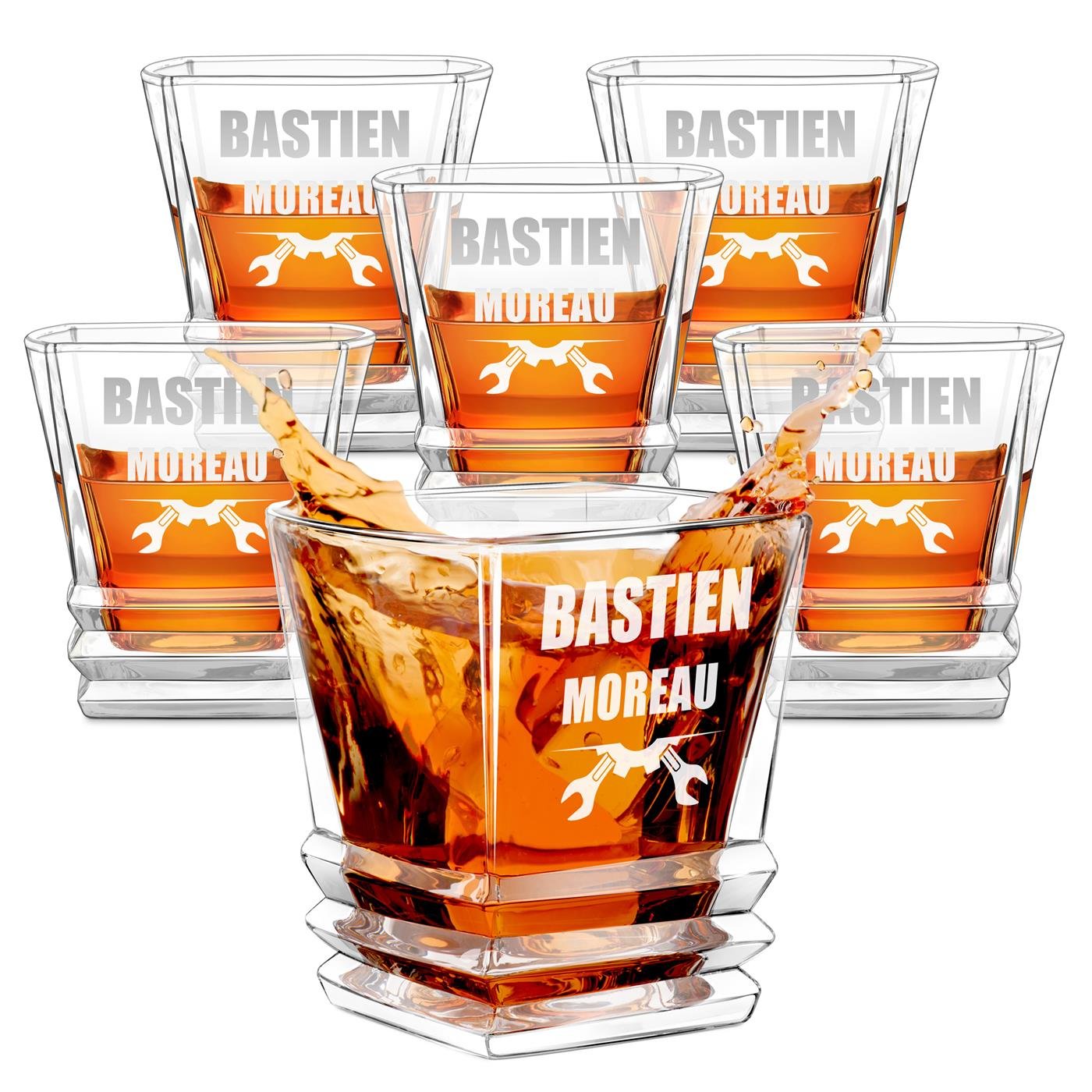 Murrano Geometric Whisky Glass Set for Men - Personalized Engraved Gift for Mechanics and DIY Enthusiasts
