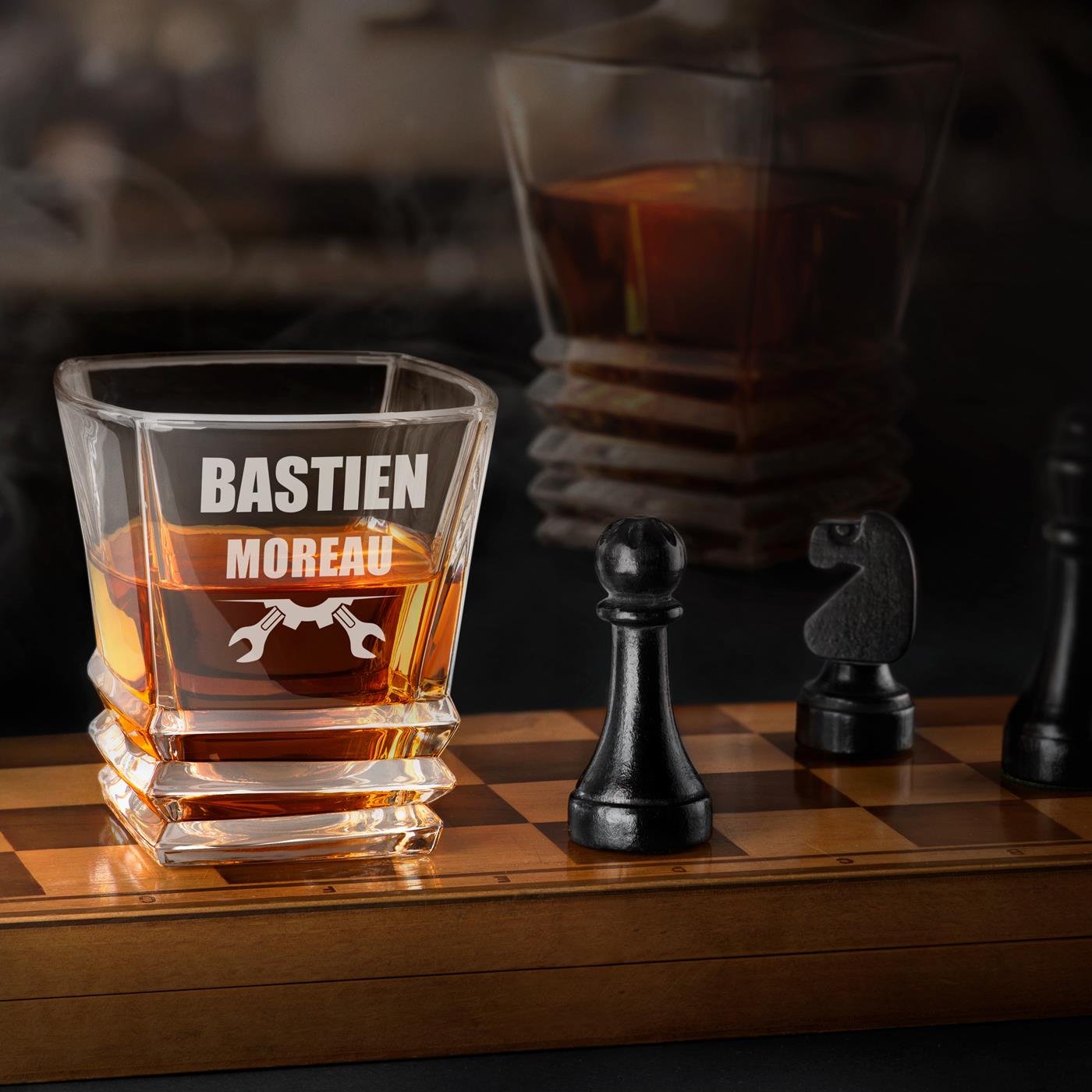 Murrano Geometric Whisky Glass Set for Men - Personalized Engraved Gift for Mechanics and DIY Enthusiasts