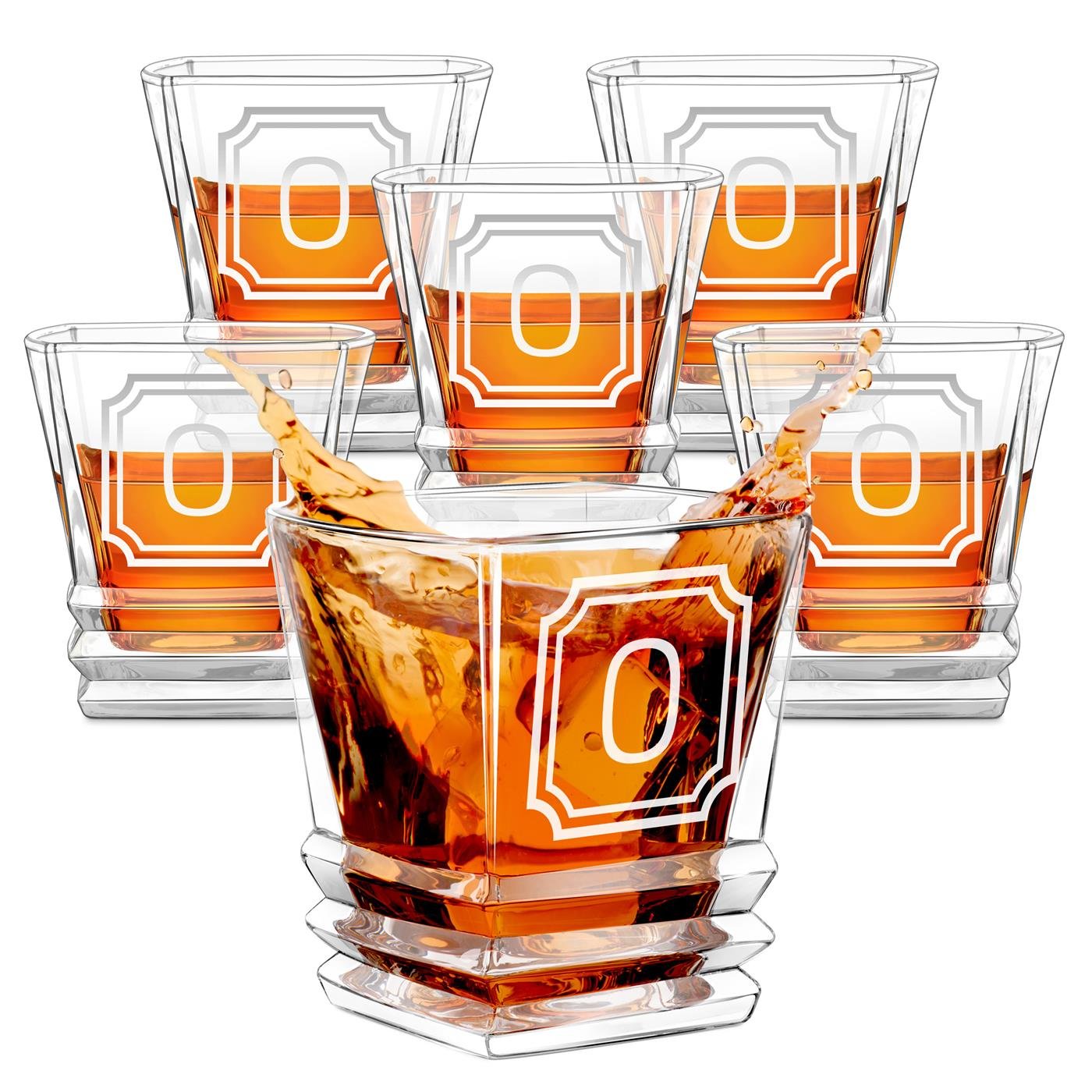 Set de vasos de whisky geométricos Murrano con grabado de iniciales para él