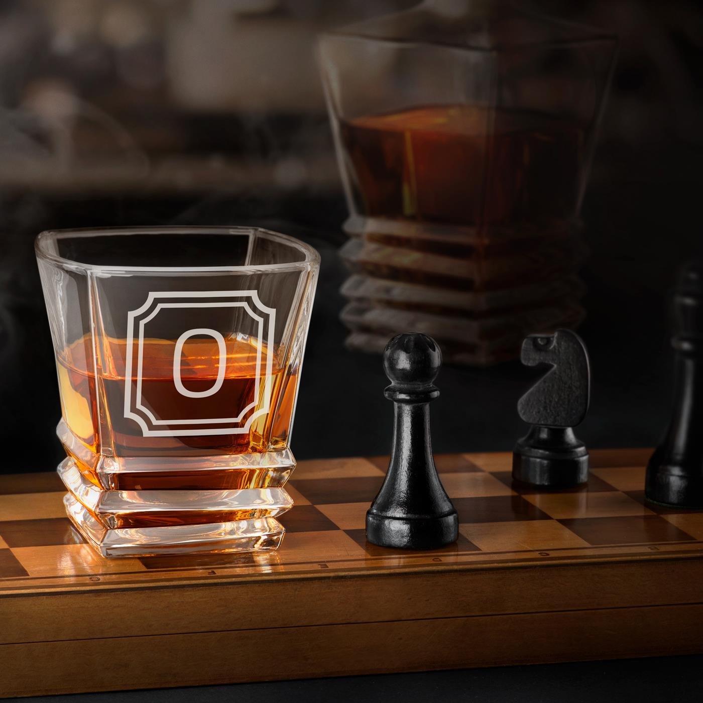 Murrano Geometric Whisky Glass Set for Him with Engraved Initial