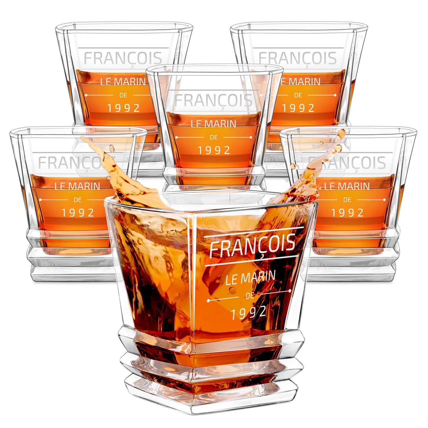 Juegos de copas de whisky geométricas Murrano (paquete de 6) con grabado láser para él, regalo de cumpleaños marin