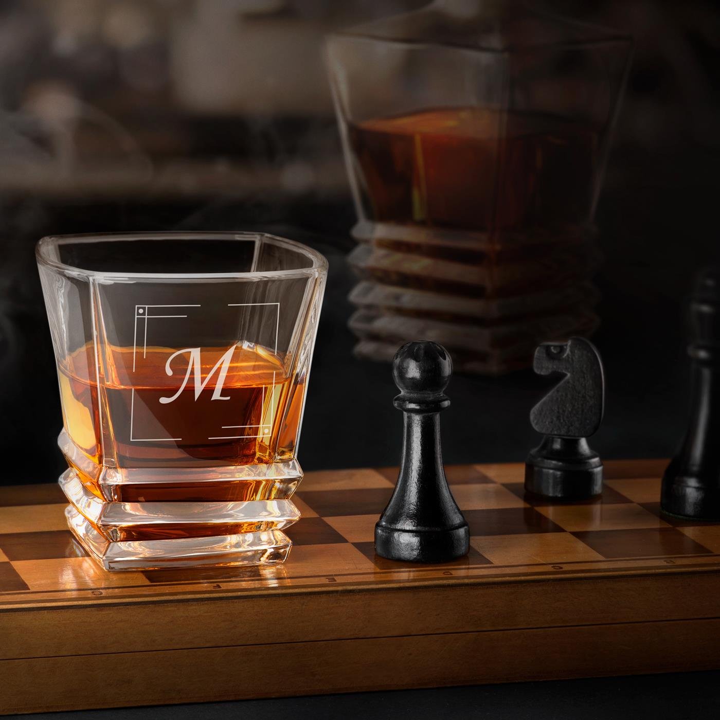 Set de vasos de whisky geométricos Murrano con iniciales grabadas (6 piezas)