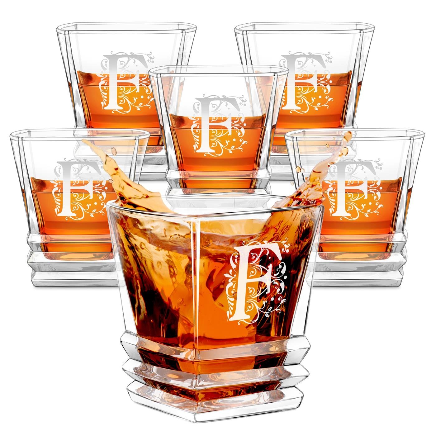 Set de 6 vasos de whisky geométricos Murrano con grabado personalizado