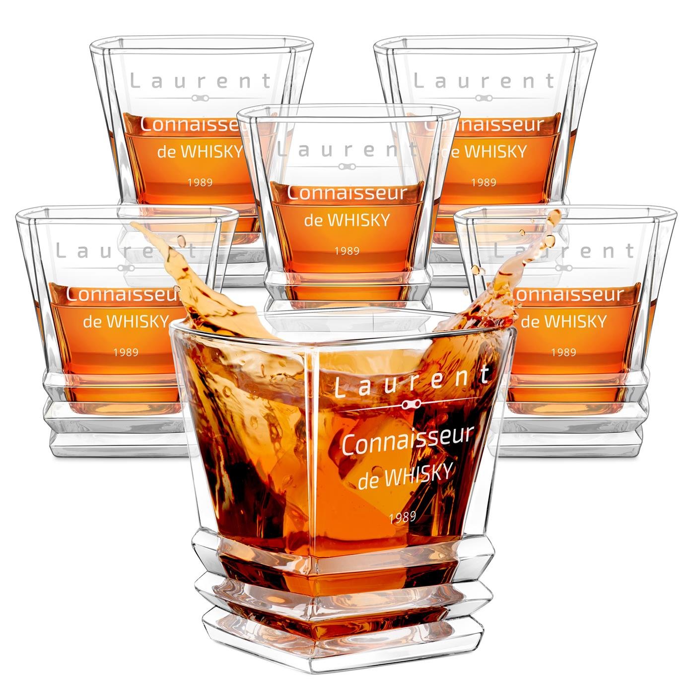 Set de 6 vasos de whisky Geométricos Murrano con grabado láser