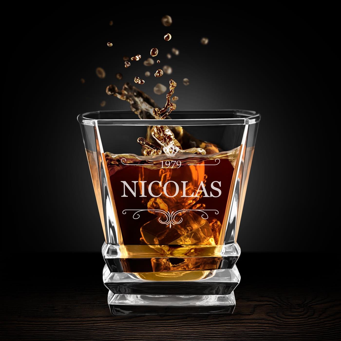Set de 6 vasos de whisky geométricos Murrano con grabado personalizado para su aniversario