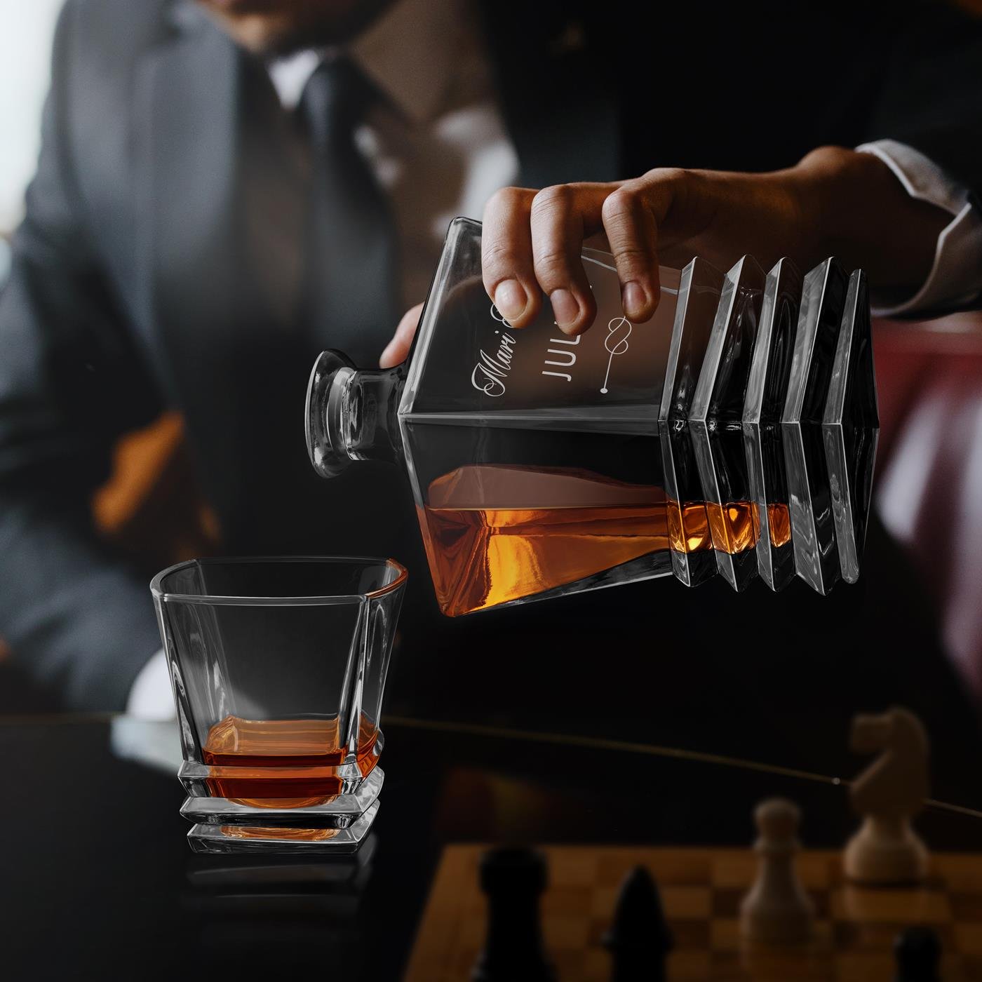 Murrano Geometric Decanter with Engraving for Husband for Valentine's Day