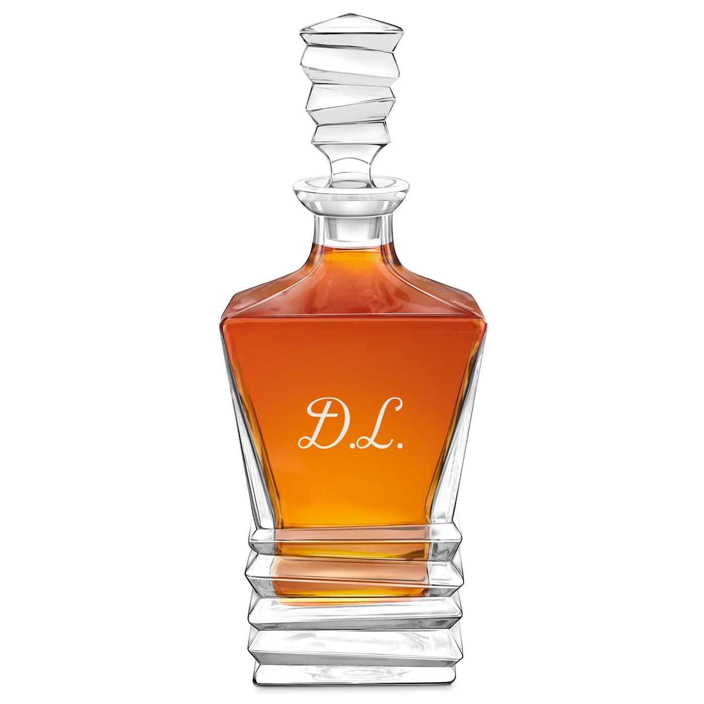 Decantador de whisky geométrico Murrano con grabado y iniciales