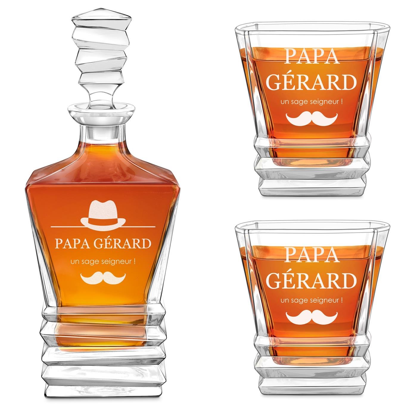 Set de decantador geométrico Murrano con 2 vasos y grabado para papá