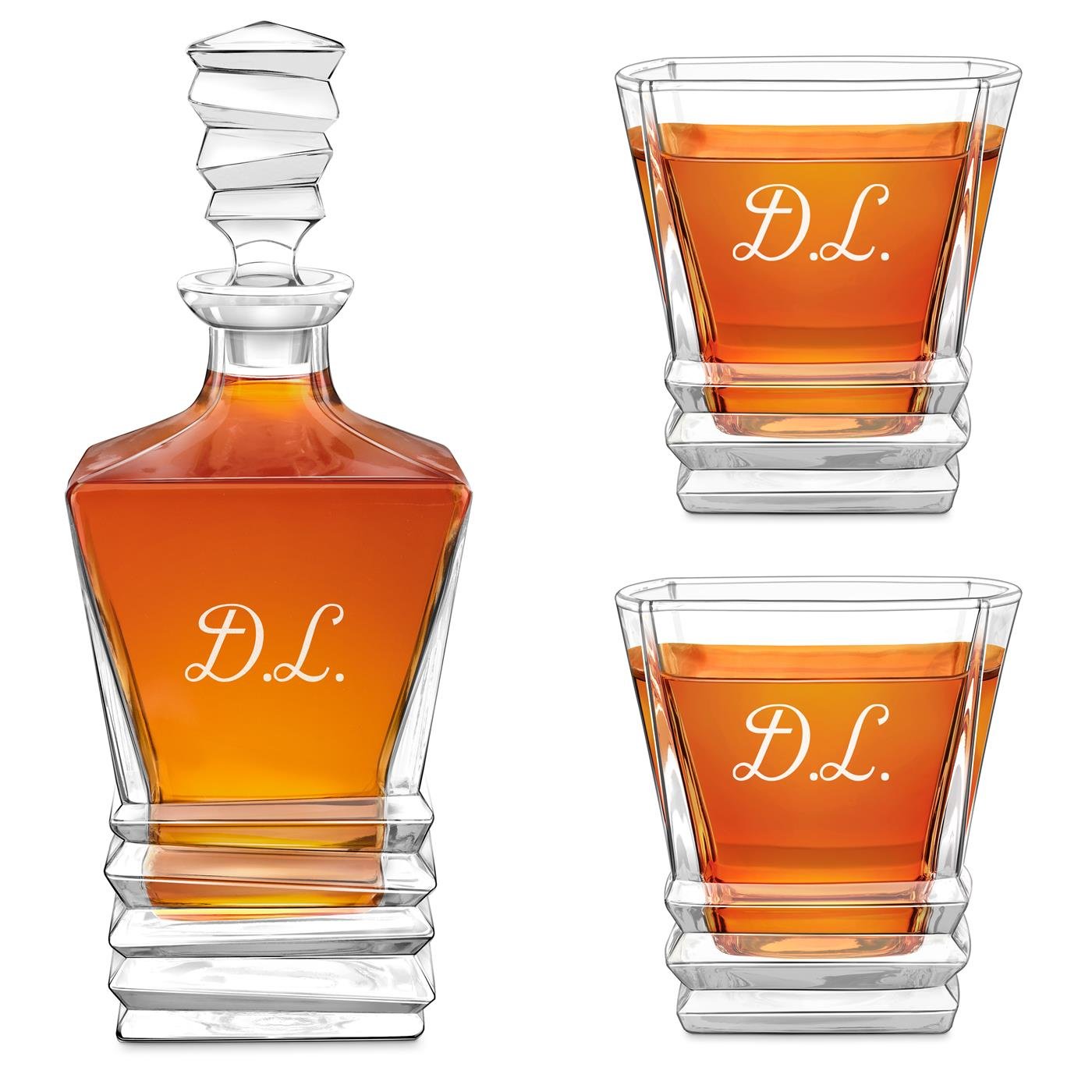 Set de decantador geométrico Murrano con 2 vasos y grabado al láser para conocedor de whisky