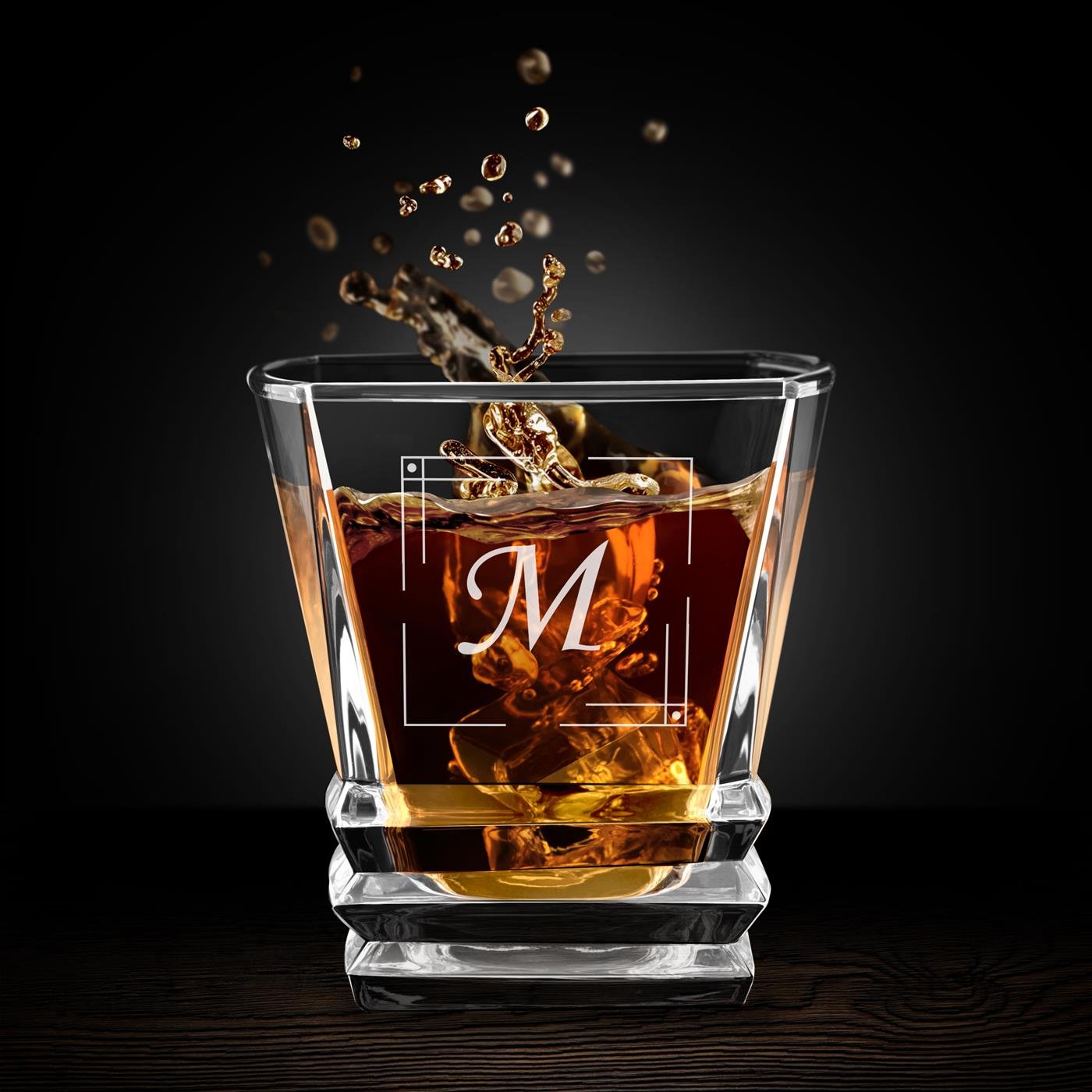 Set de decantador geométrico Murrano con 2 vasos y grabado de inicial para conocedor de whisky
