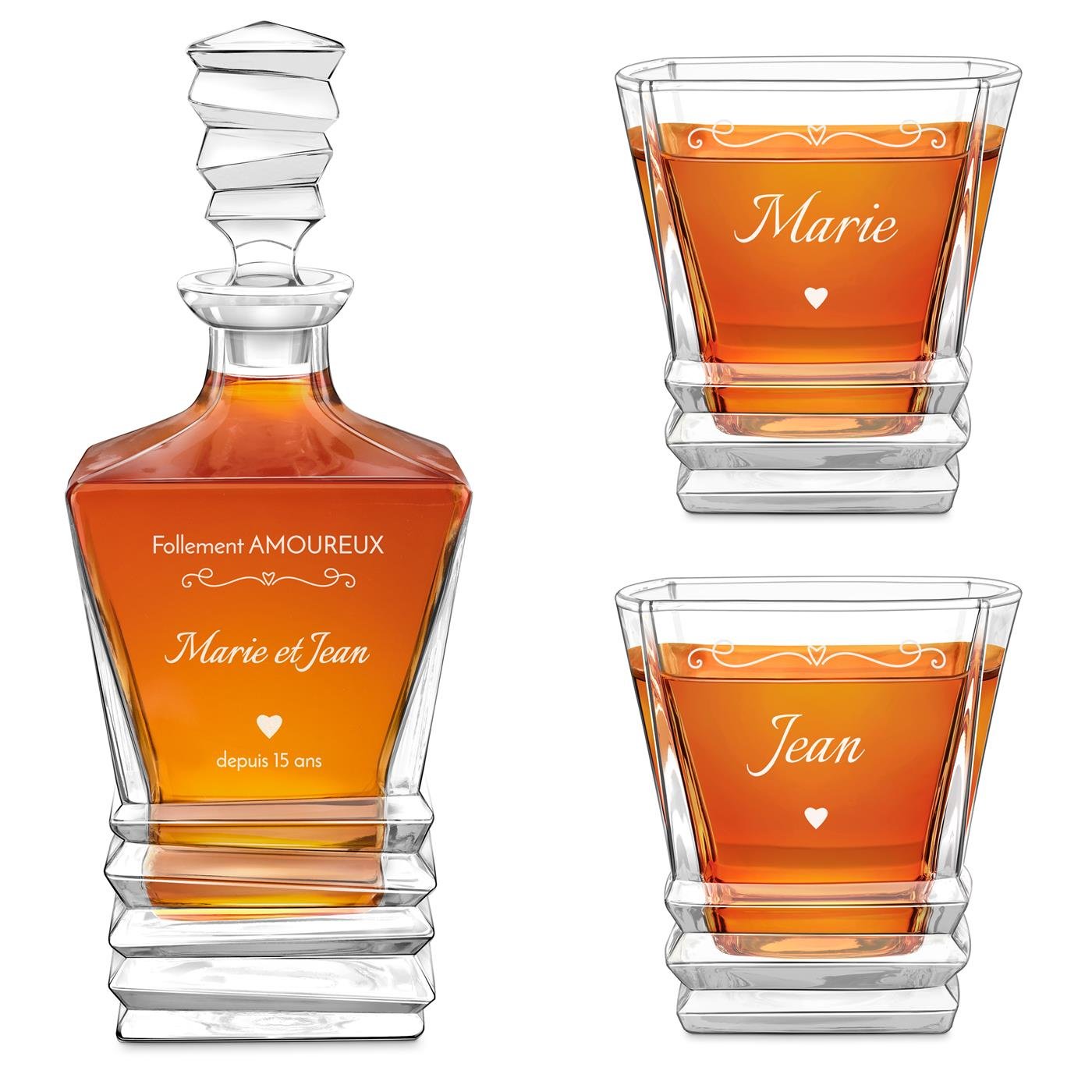 Set de decantador geométrico Murrano con 2 vasos y grabado para pareja - 10º aniversario de boda