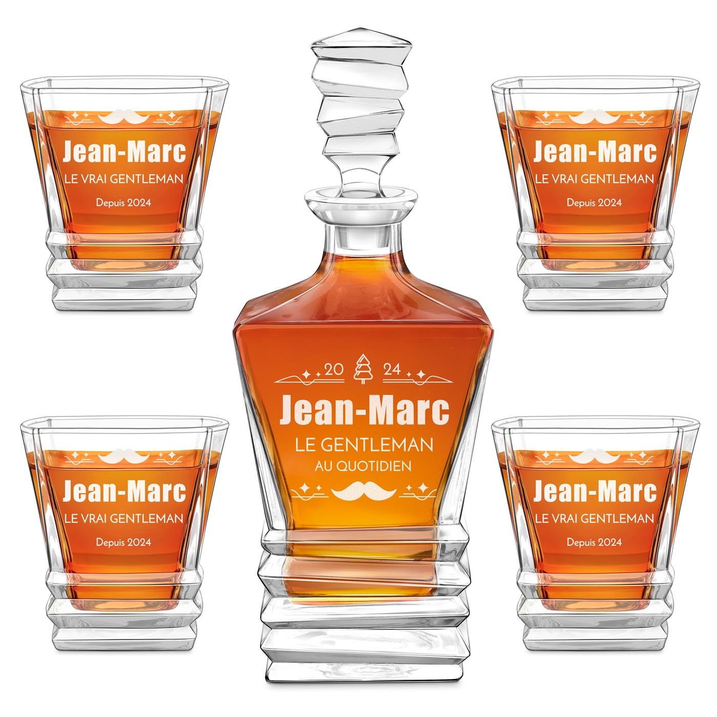 Set de decantador geométrico Murrano con 4 vasos y grabado láser para el regalo de Navidad del hombre