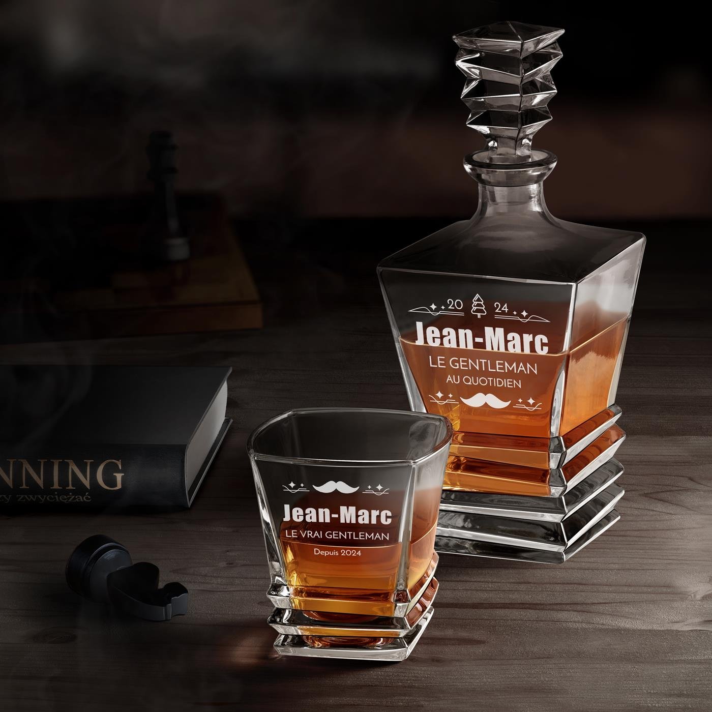Set de decantador geométrico Murrano con 4 vasos y grabado láser para el regalo de Navidad del hombre