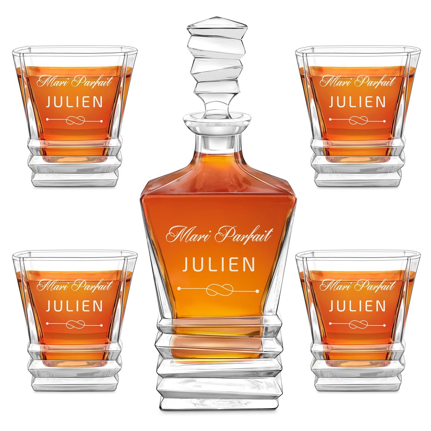 Murrano Geometric Decanter Set with 4 Glasses for Him - Personalized Gift for Valentine's Day or Wedding Anniversary