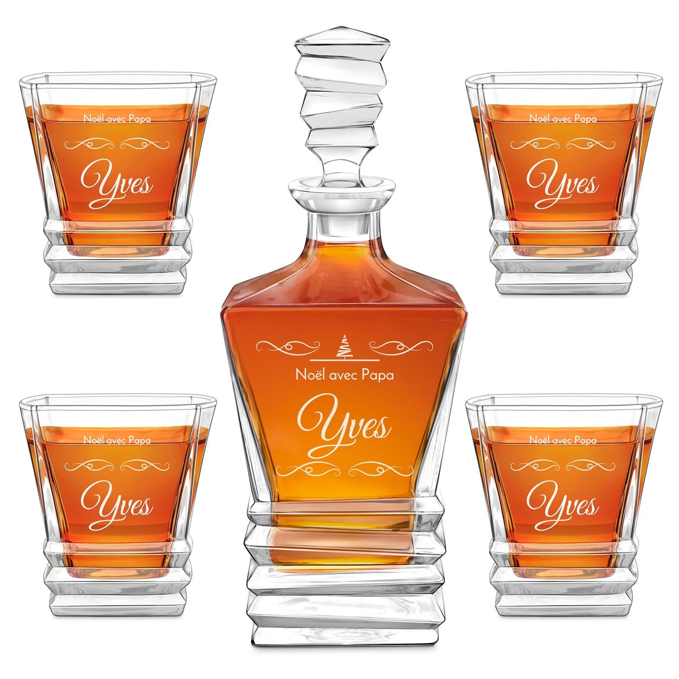 Set de decantador geométrico Murrano con 4 vasos y grabado para papá en Navidad