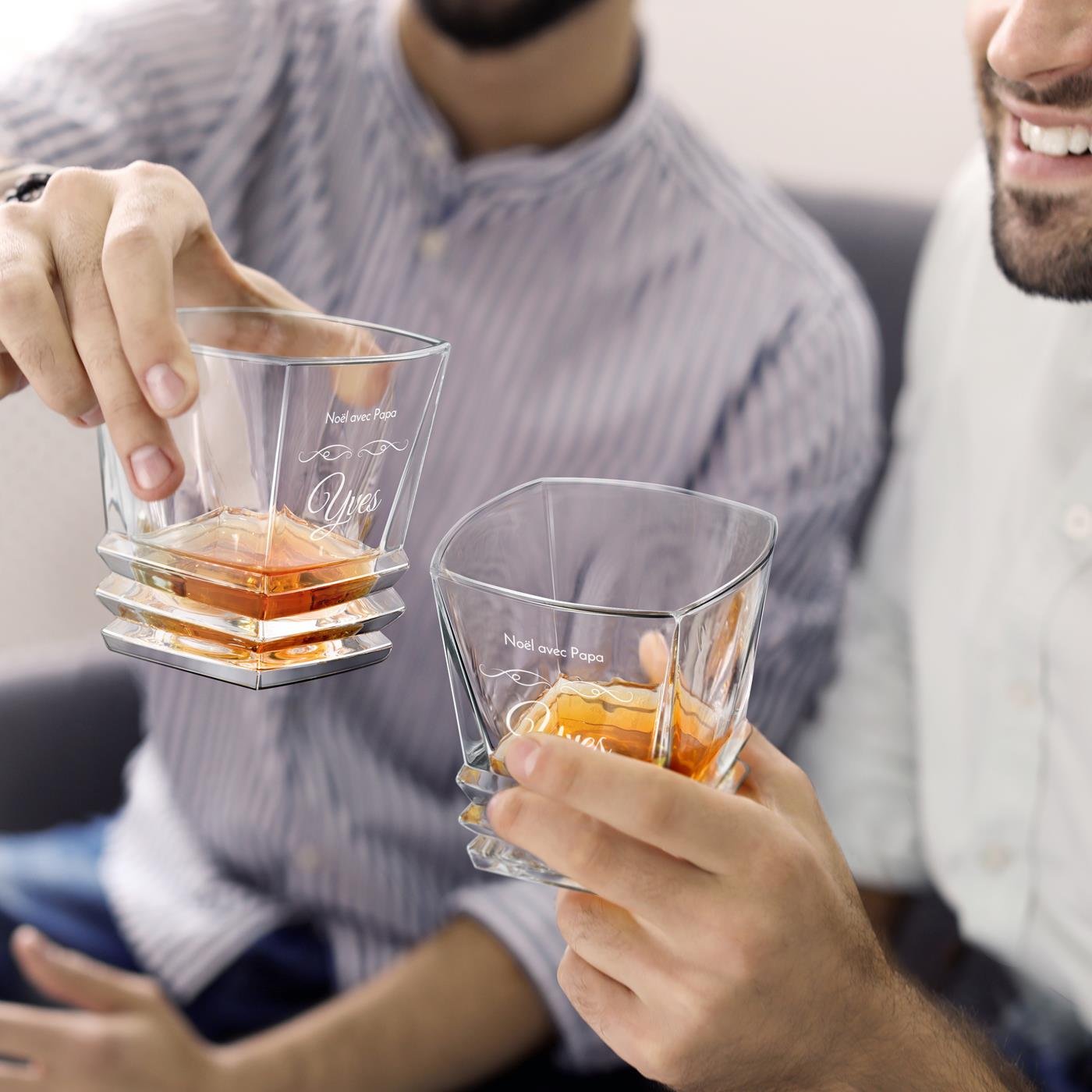 Ensemble décanteur géométrique Murrano avec 4 verres et gravure pour papa à Noël