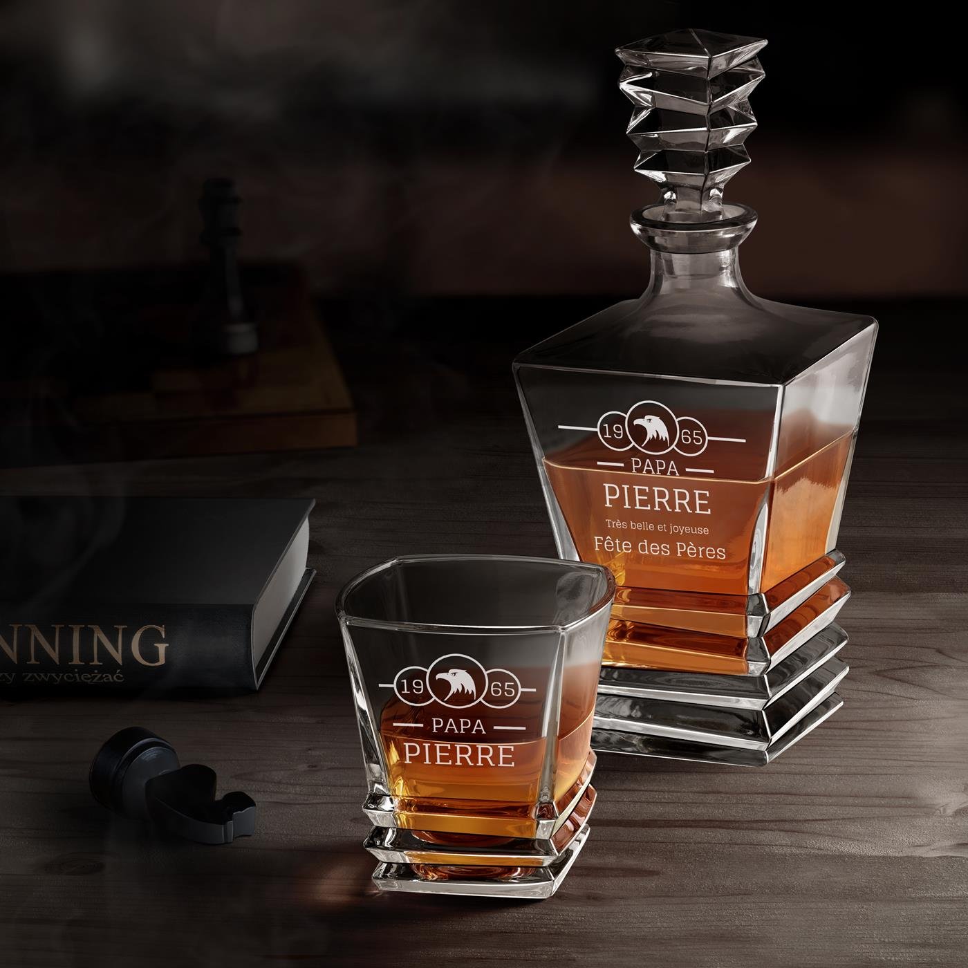 Ensemble décanteur géométrique Murrano avec 4 verres pour papa pour son anniversaire