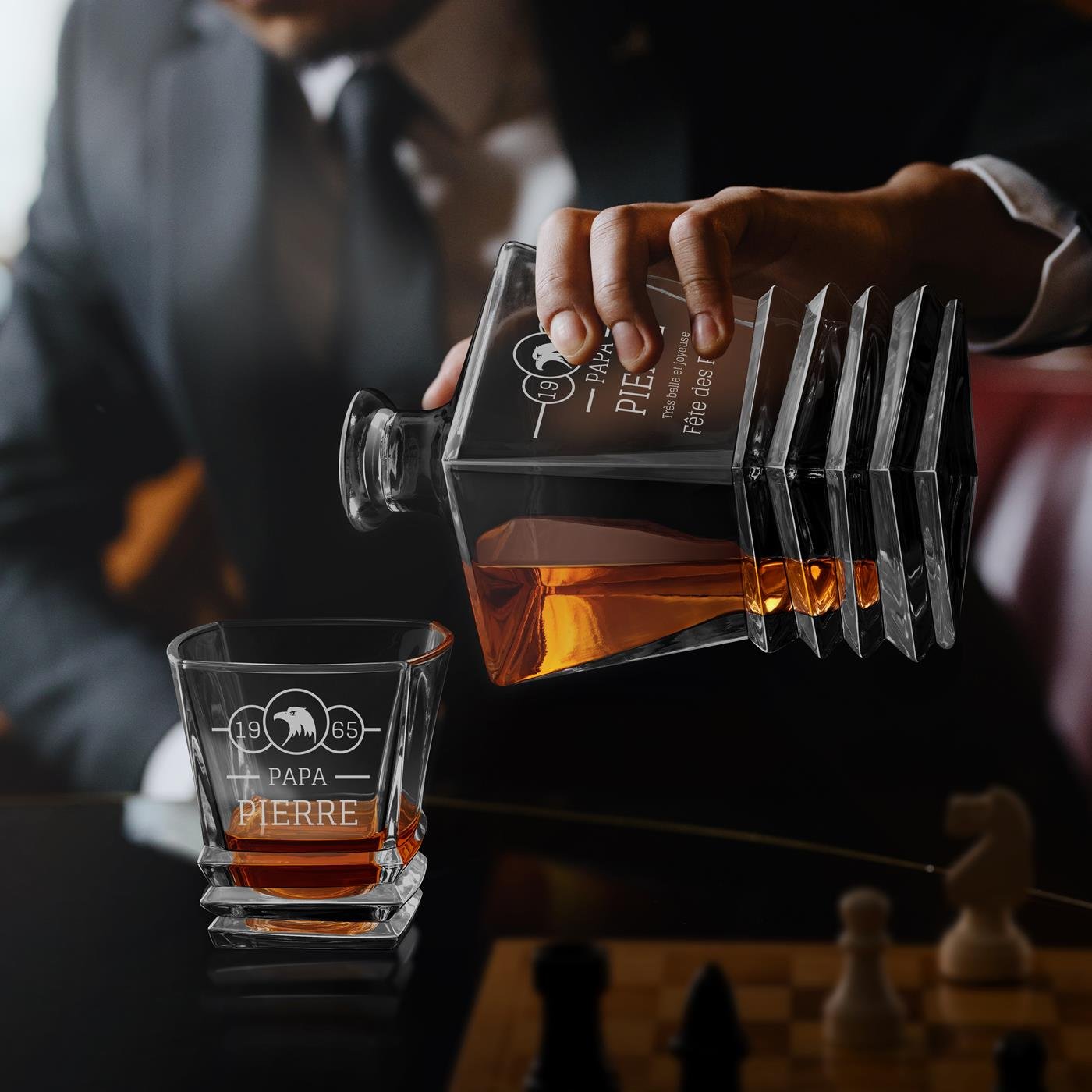 Ensemble décanteur géométrique Murrano avec 4 verres pour papa pour son anniversaire