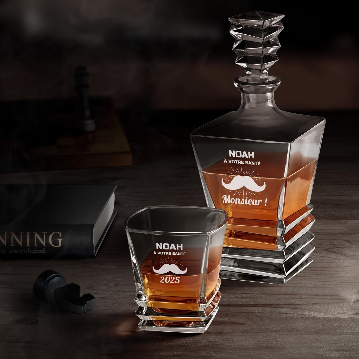 Set de decantador geométrico Murrano y 4 vasos para el aniversario de un caballero