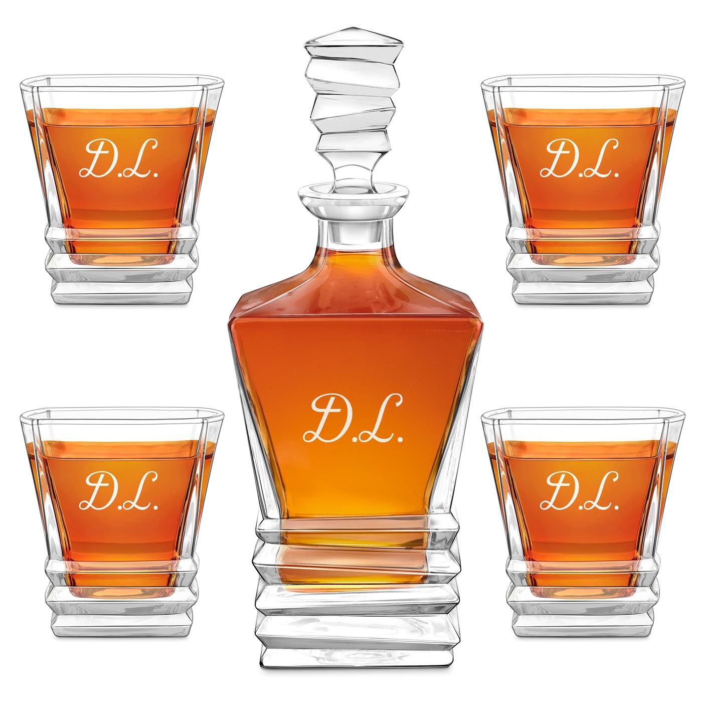 Set de decantador y vasos de whisky geométrico Murrano con grabado láser