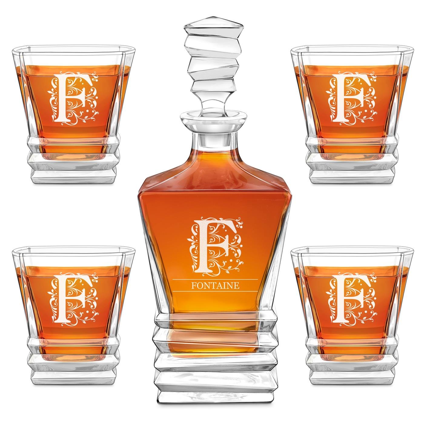 Ensemble décanteur géométrique et 4 verres à whisky gravés pour lui