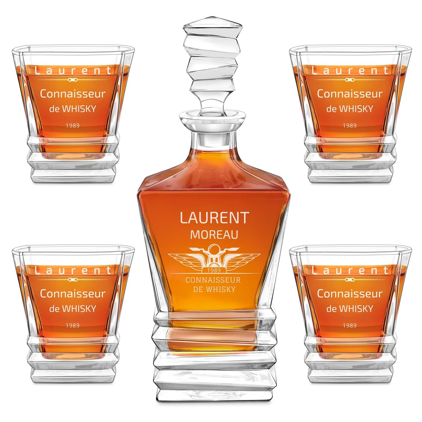 Set de decantador geométrico Murrano con 4 vasos para fanático de motocicletas