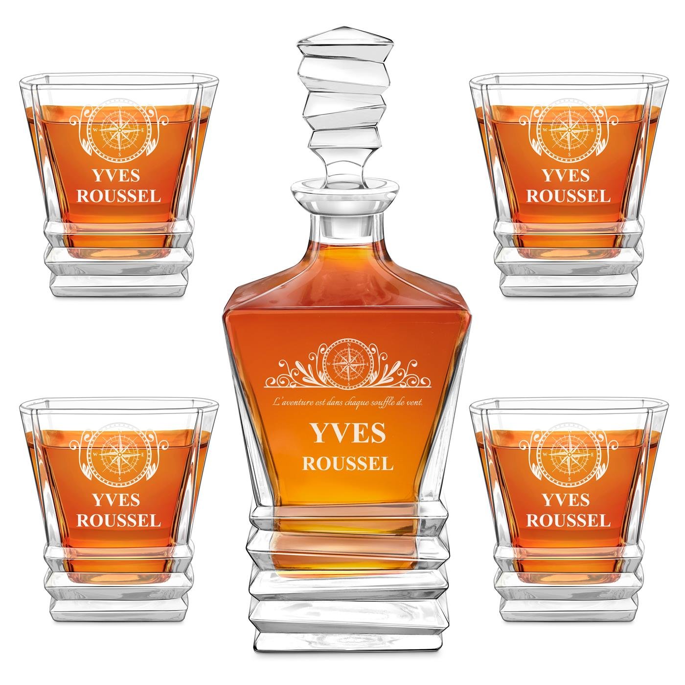 Set de decantador geométrico Murrano con 4 vasos para entusiastas del whisky viajeros