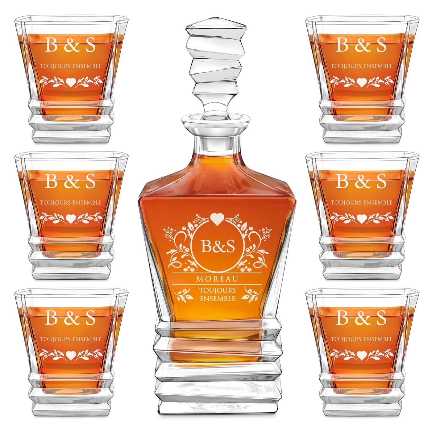 Set de jarra geométrica Murrano y 6 vasos con grabado láser para regalo de aniversario de boda para pareja