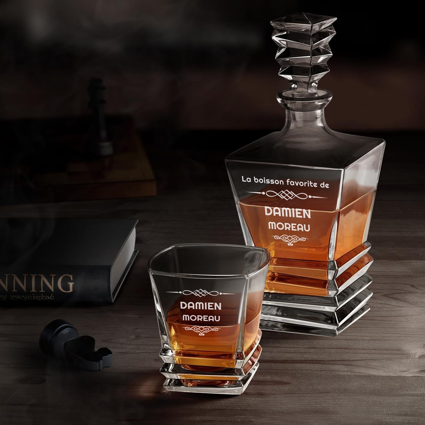 Set de decantador de whisky geométrico Murrano con 6 vasos y grabado láser