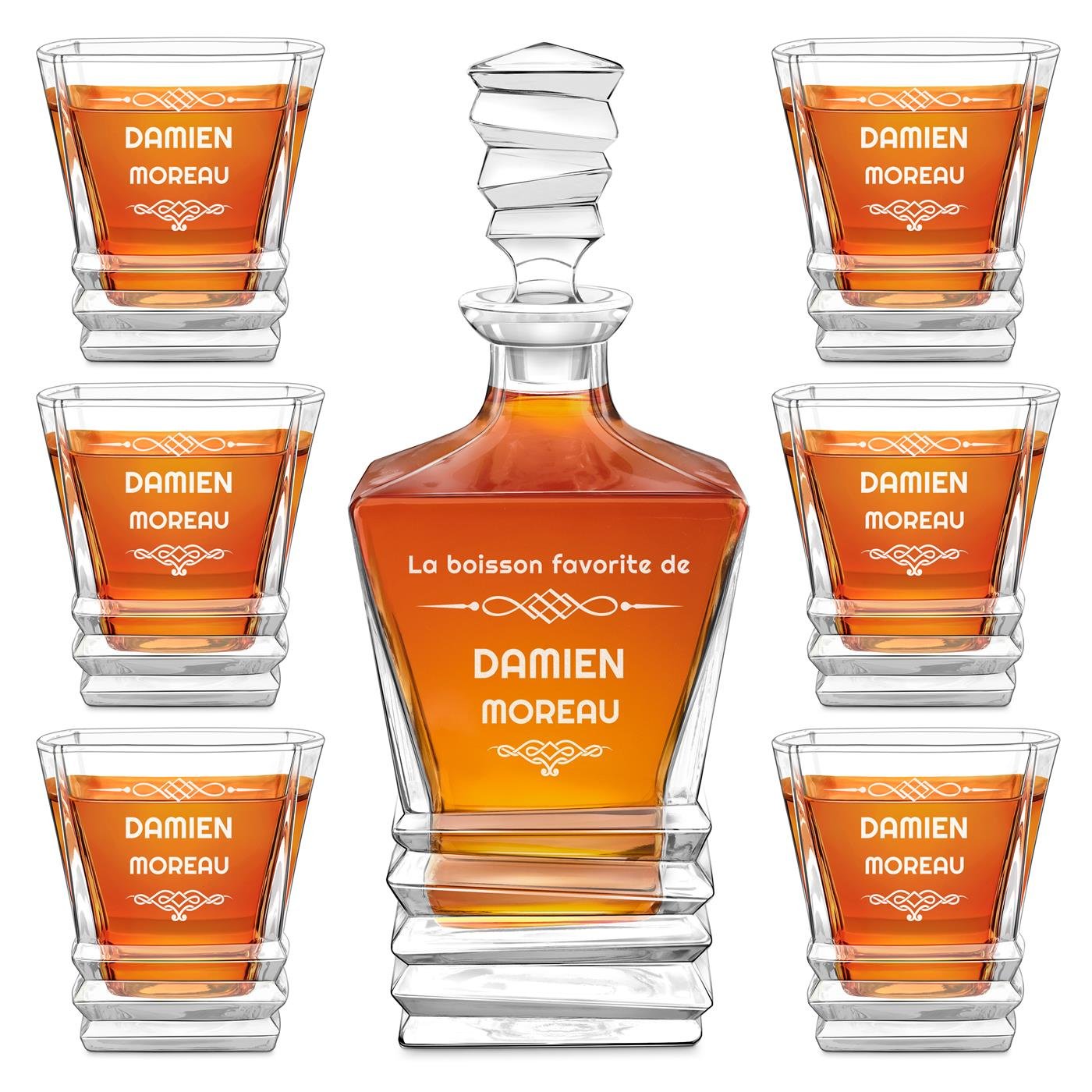 Set de decantador de whisky geométrico Murrano con 6 vasos y grabado láser