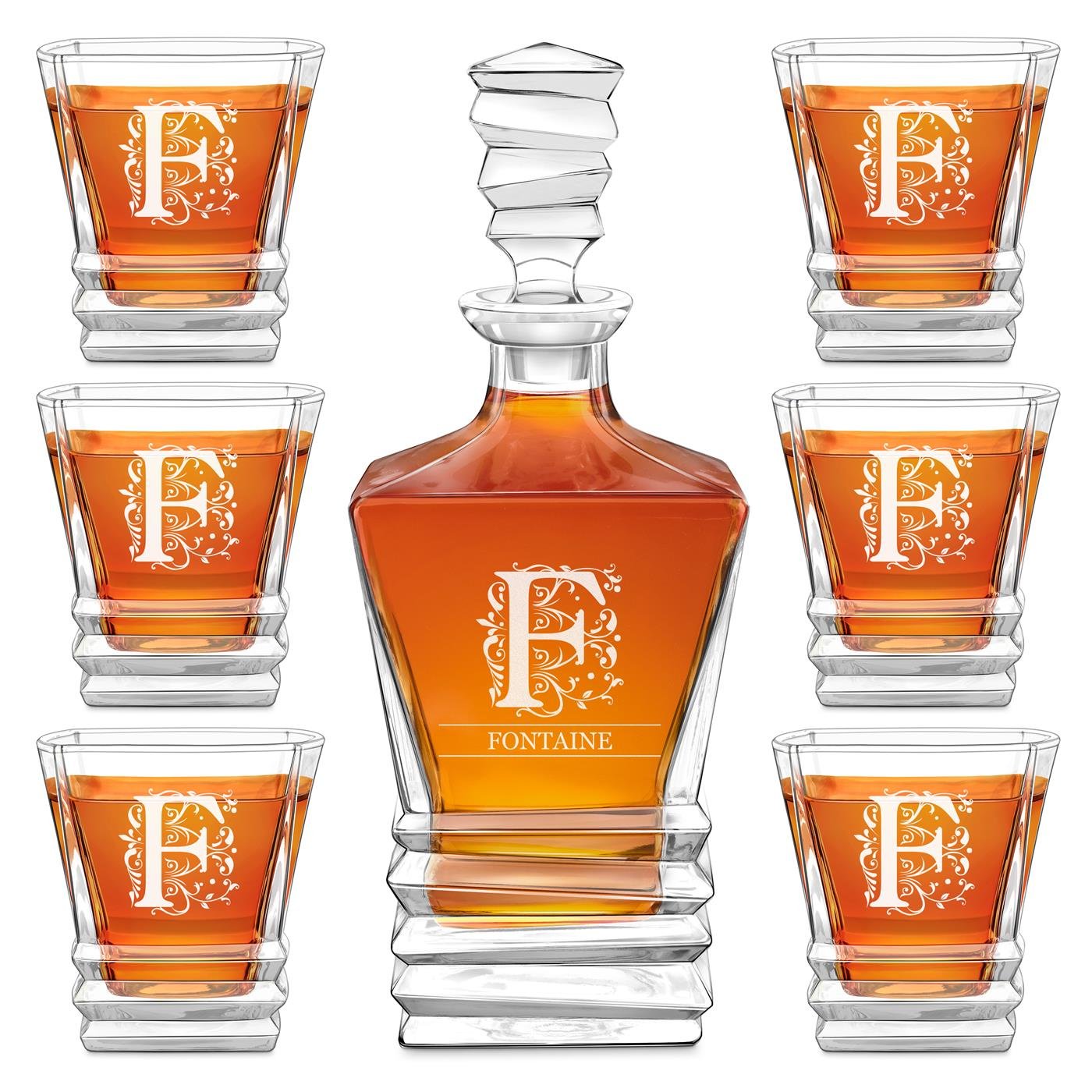Set de decantador de whisky geométrico Murrano con vasos grabados láser para él
