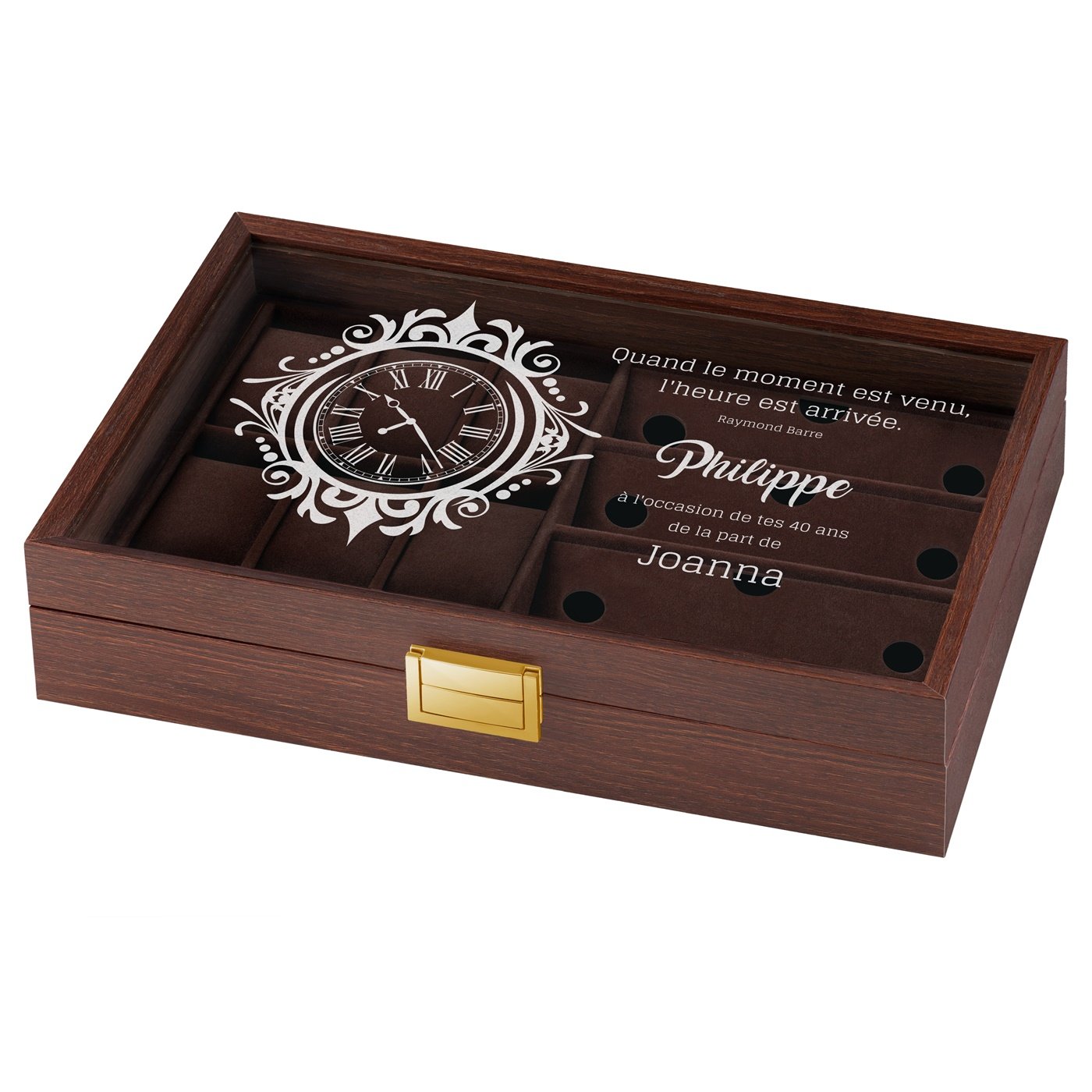 Caja personalizada para relojes y gafas de Murrano para el cumpleaños número 40 de un hombre